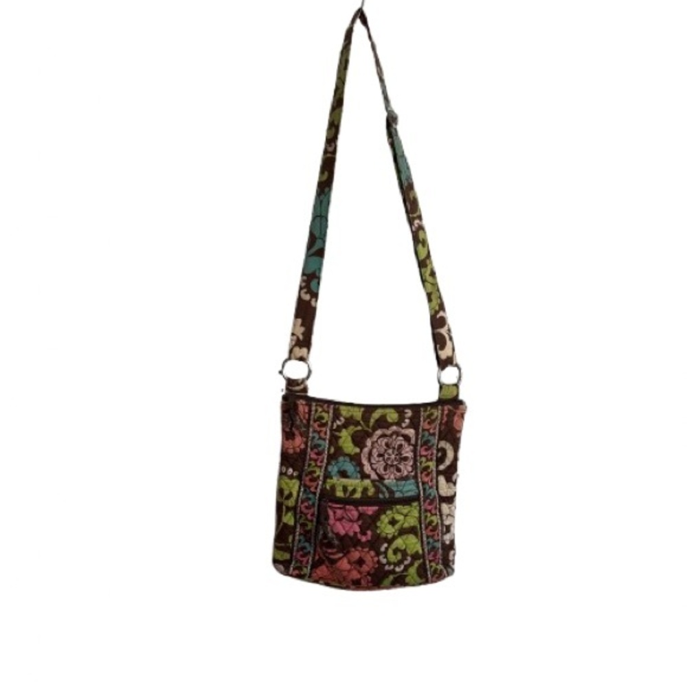 Vera Bradley Quilted Floral Crossbody Bag Brown Pink Green